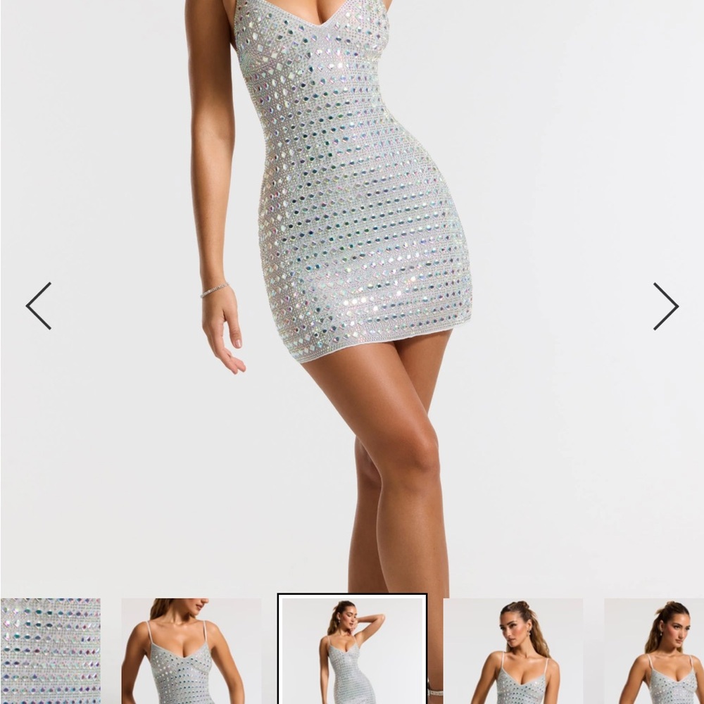 NWT: Oh Polly Silver Sparkle Mini Prom Dress - Picture 5 of 7